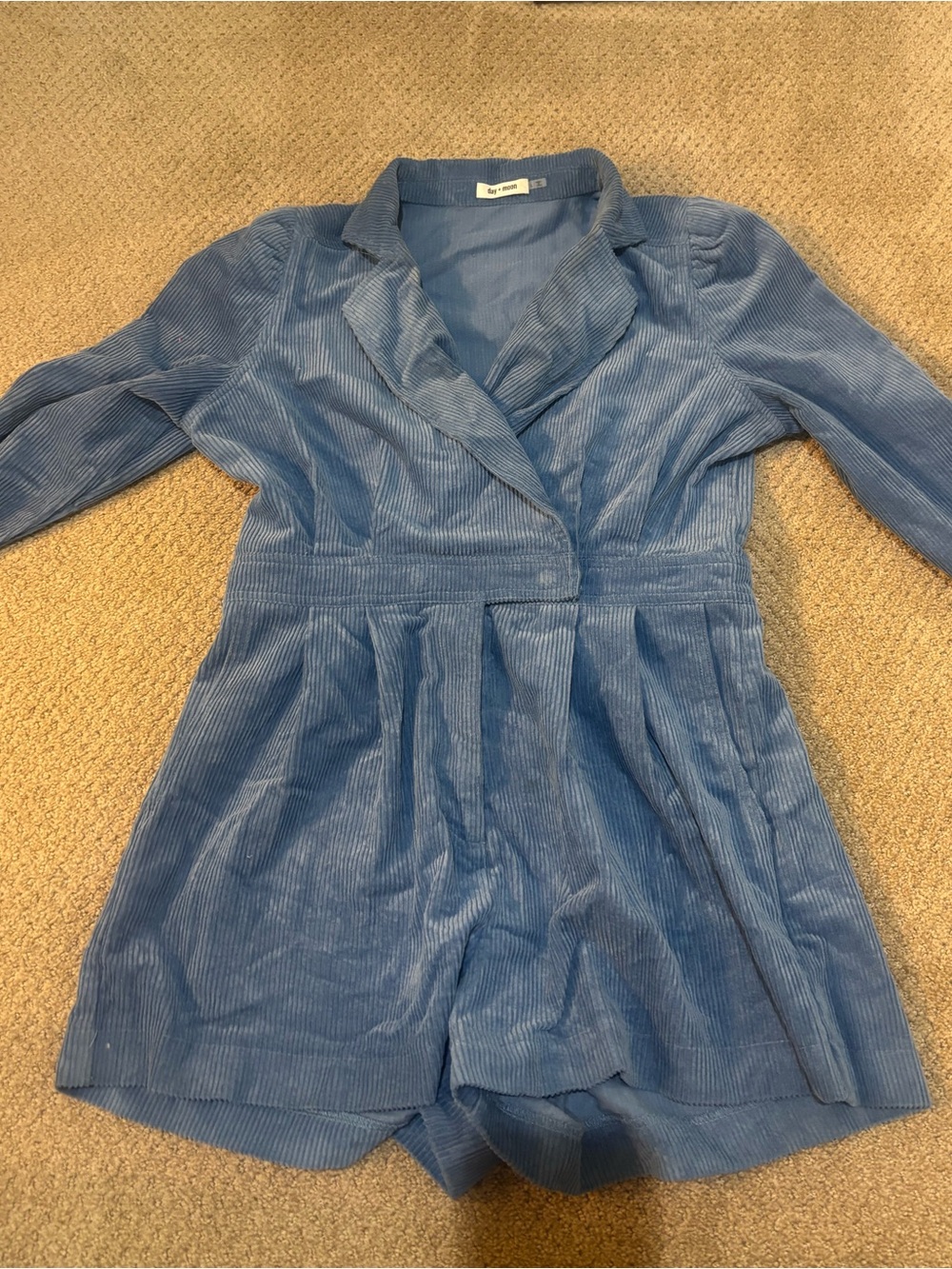 Blue Corduroy Romper with Blazer Collar